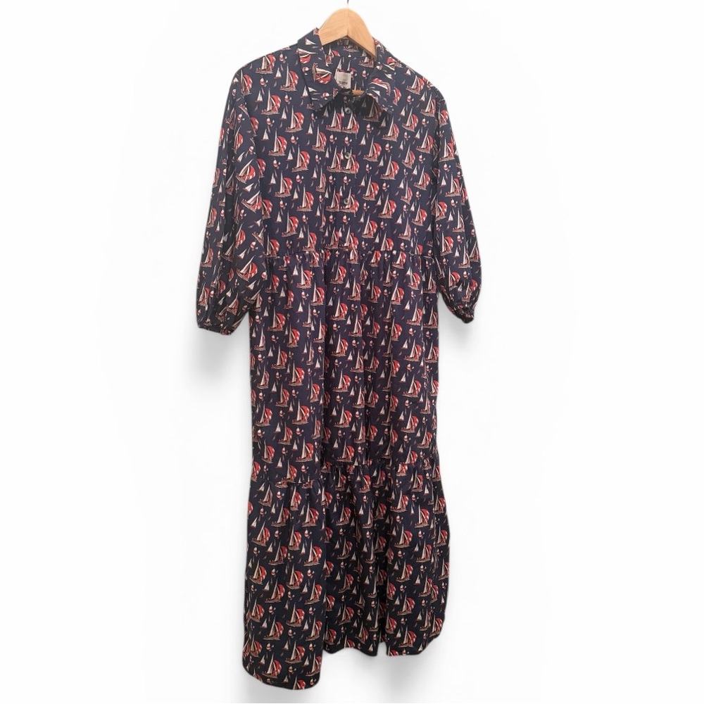 Anthropologie Maeve The Bettina Tiered Midi Dress Sailboat Print Size S - Picture 9 of 13